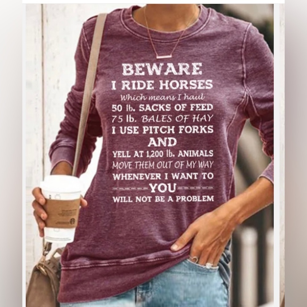Women's Maroon Sweatshirt - Horse Riding Graphic